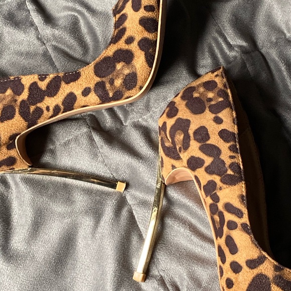 Leopard Print Faux Suede Stiletto with Gold Heel - Picture 2 of 3